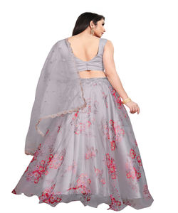 Look riche en organza feuille de soie impression travail lehenga choli avec dentelle travail dupatta vêtements de mariage prix de gros vêtement ethnique - Product Image 5