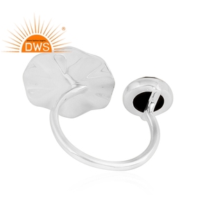 Bagues ondulées en argent Sterling 925 pour femmes, bagues en pierre précieuse noire d'onyx, fabrication de bijoux, disque fait à la main - Product Image 3