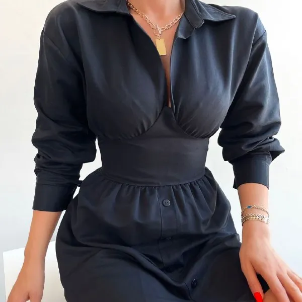 Best Sale Wholesale Product waist corset detail shirt dress