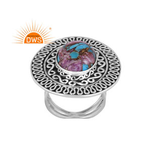 Anillo de Plata de Ley Oxidada con Turquesa Natural de Mojave y Cobre Morado, Último Modelo 2026, para Mujer, Fabricante de Joyería - Product Image 1