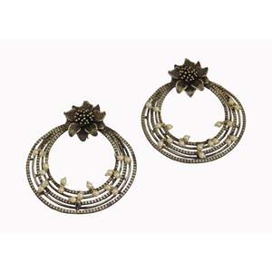 new indian latest handmade trending wholesale <b>silver</b> look alike brass floral design earing <b>set</b> for girls and women - Product Image 2