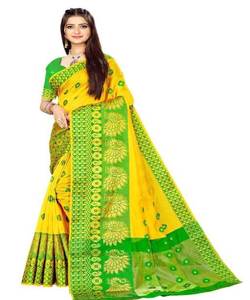 Banarasi Soie Jacquard Saree avec Chemisier Femmes Porter Dames Fête Festival Usage Quotidien Doux Coton Soie Sari En Gros Bas Prix Vêtement - Product Image 1