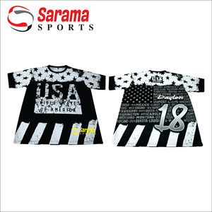 Camisetas de sóftbol de poliéster de manga corta con cuello redondo hechas a medida, de alta calidad, de talla grande, para adultos, patrón impreso transpirable de compresión - Product Image 4