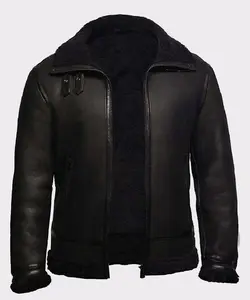 Jaket Kulit Pilot Pilot 2021 F2, Jaket Kulit Terbang Pria Kerah Bulu Hitam Gaya Bomber B3 Bahan Kualitas Terbaik