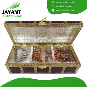 Dark Brown Treasure <b>Chest</b>, Artificial Leather Finish, <b>Wooden</b> Handmade Multi-Purpose Jewelry <b>Box</b> - Product Image 4