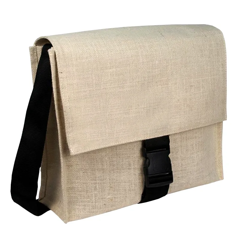 Burlap Messenger Bag Postman Bag With Long Length Cotton Web Handle PP Laminated Jute Fabric Shoulder Bag