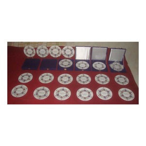 Round White Marble Inlay Plates For Home Decoration With Velvet Box