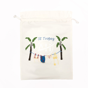 Embroidered Drawstring Laundry <b>Bags</b>, Personalized Palm Trees Design Lingerie <b>Bag</b> - Product Image 1