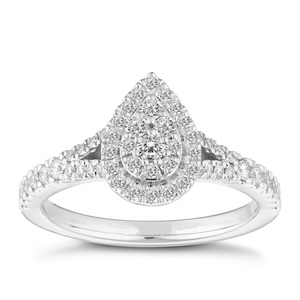 Elegant Classic Style 14K White Gold Engagement <b>Ring</b> Real Round Fully <b>Iced</b> Out Diamond Studded Cluster Pear Shape - Product Image 1