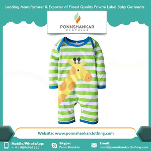 EW-body de algodón orgánico 100% para bebé, Pelele con diseño de dibujos animados a rayas de color liso para primavera y verano - Product Image 4