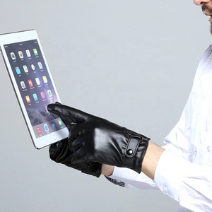 Guantes de Cuero Auténtico para Conducir al Aire Libre, Unisex, de Diseño Retro, Negros, con Pantalla Táctil, Cálidos para Invierno, Autocalentables - Product Image 1