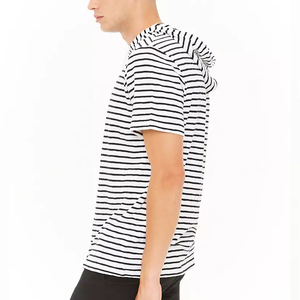 Alta calidad 100% algodón venta al por mayor camiseta de gran tamaño con capucha Hip Hop camisetas a rayas de los hombres - Product Image 3