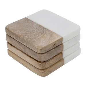 Venta al por mayor de posavasos de mármol y piedra de madera para té y café para taza de forma cuadrada posavasos de madera y mármol de Acacia para la venta - Product Image 2