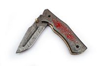 Couteau pliant de camping en acier Damas de haute qualité, marque SJ, modèle SJ-FLDN-18, épaisseur de lame 0,45 mm, étui en cuir OEM, vente en gros