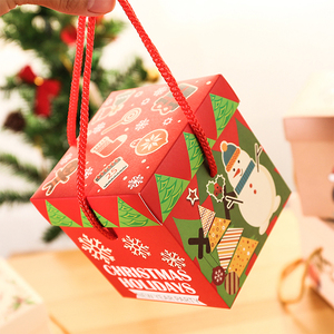 Custom <strong>Christmas</strong> Theme <strong>Eve</strong> Gift Candy Folding Paper Basket <strong>Box</strong> With Handle - Product Image 5