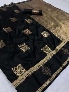 Banarasi — saree en soie Pure, couleur vin, Saree - Product Image 4