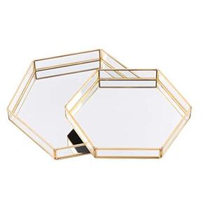 Plateau de service en laiton et en verre, Design Hexagonal de 16mm, plateau de service fait à la main au Design Unique - Product Image 1