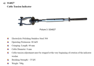 Sistema de línea de vida horizontal Indicador de tensor de cable de acero inoxidable Cartón embalado 30kN Resistencia a la rotura Compatible Cuerda de 8mm - Product Image 3