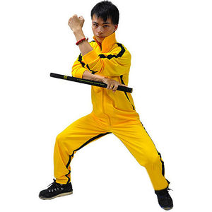 Costume noir en tissu jaune, vêtement sur mesure pour hommes et femmes, idéal pour les Arts martiaux et beau, bon marché - Product Image 4