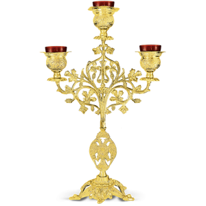 MENORAH en laiton antique, avec bras rouge, bougeoir porte-bougie, fournitures d'église - Product Image 4