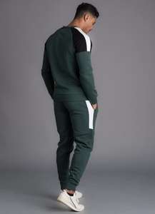 SKYFA sports-chándal de cuello redondo para hombre, chándal con paneles de contraste blancos y negros, color verde oscuro - Product Image 6