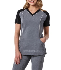 Contrast Heather Grey 72% Polyester 21% Rayon 7% Spandex Woman Medical Uniform Scrub Top