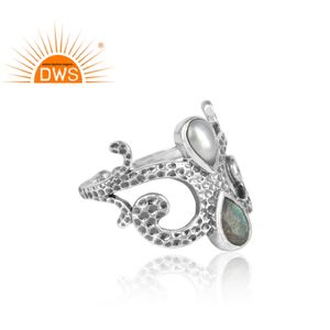 ออกซิไดซ์925แหวนเงินผู้ผลิตเครื่องประดับมุกสีขาวและ Labradorite พลอยแหวนเครื่องประดับผู้ผลิต - Product Image 3