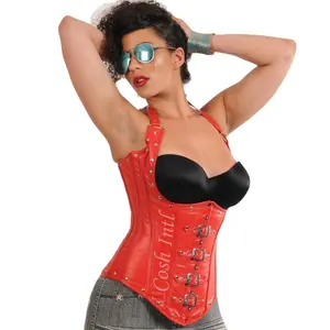 COSH CORSET Underbust Steelboned Red Leather Corset With Shoulder Straps Heavy Duty Laced Up Gothic And Fetish Corset Vendors