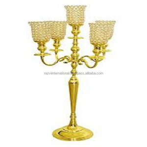 Candelabro votivo de cristal de 5 brazos de diseño elegante, Metal chapado en oro, aluminio para decoración de boda, otros candelabros, farolillos, vela - Product Image 2