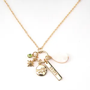 Gold Plated Rhinestone Shell Charm Necklace Engraved Disc Bar Brave Daughter Multiple Pendant NecklaceためJewelry Gifts