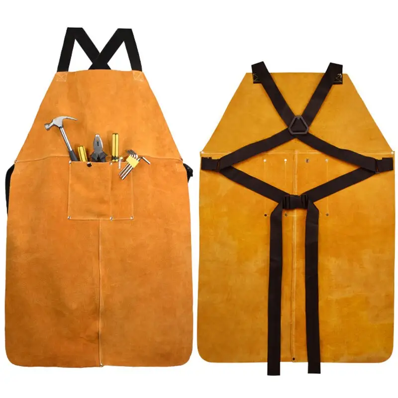 Cow Leather Apron Welding Heat Insulation Protection Welders 90x60cm High Temperature Apron Anti-scalding Aprons