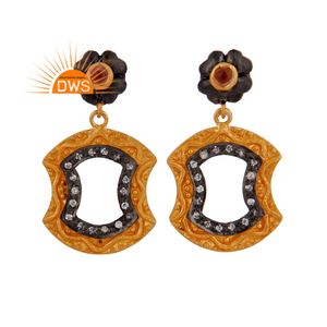 Classic Design Gold Plated <b>Silver</b> <b>Dangle</b> <b>Earring</b> Supplier Tourmaline Gemstone White Zircon <b>Earrings</b> Jewelry Wholesaler - Product Image 1