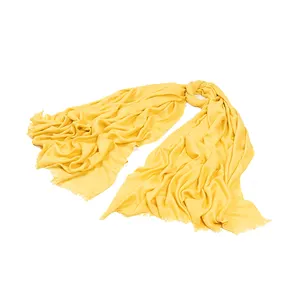 羊绒围巾定制围巾实心柠檬黄色100% 有机竹素食围巾和尼泊尔女性披肩