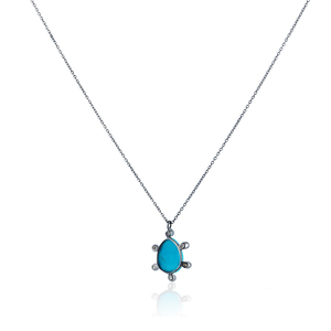 Collier pendentif en argent 925 oxydé avec diamant naturel serti clos et pierre précieuse turquoise, bijoux fins en gros - Product Image 4