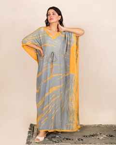 2025 fait à la main cravate teinture caftan 100% rayonne tissu robe vêtements demi-manches décolleté en V bohème dames Long caftan pour les femmes - Product Image 2
