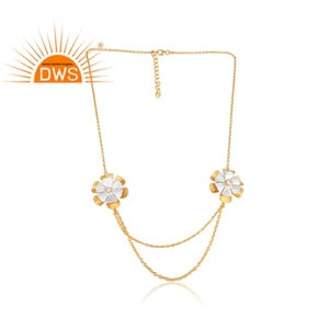 Collar de flores con doble cadena, joyería de fabricante, conjunto de circón blanco, chapado en oro, plata de ley, proveedor de joyería - Product Image 2