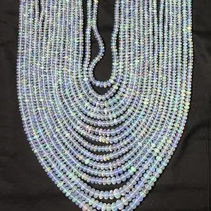 天然多火埃塞俄比亚蛋白石光滑顶级优质珠链来自宝石制造商商店在线批量批发商