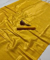 Sari de Seda Kanchipuram, Algodón Banarasi y Lino, Talla Única, para Fiestas, Bodas Indias, Festivales, Tejido Étnico de Diseño Moderno para Mujer