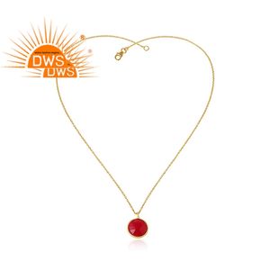 Pendentif de fiançailles en calcédoine rose taille ronde, argent sterling, chaîne plaquée or jaune 18 carats, bijoux - Product Image 2