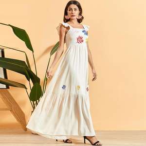 Vestido largo bordado sin mangas con cuello cuadrado, elegante - Product Image 2