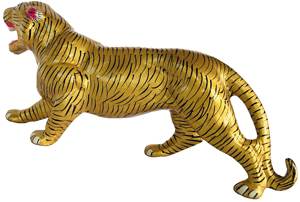 Artesanía Nirmala, Artesanía Metálica de Rajasthan, Escultura de Tigre Pintada Multicolor, Base Negra, León Decorativo para el Hogar - Product Image 3