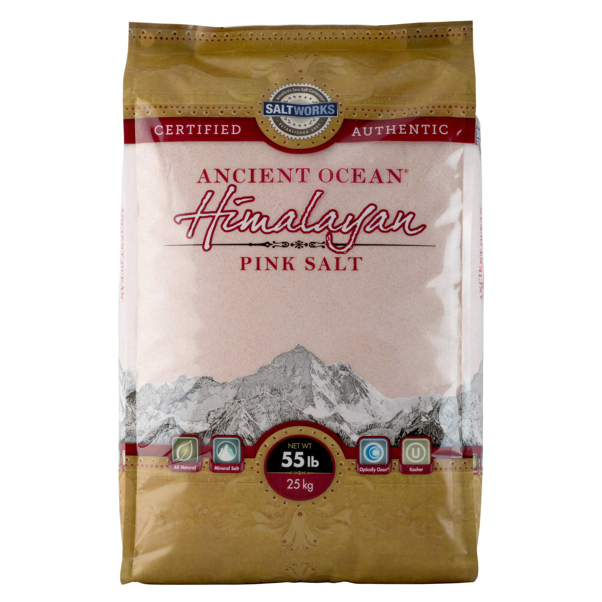 Розовая Соль гималайской древни океана, Сверхтонкая зернистая, мешок 55 фунтов