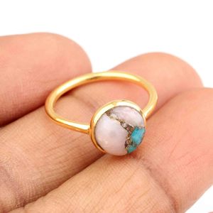 Best Selling 925 Sterling Silver Women's <b>Ring</b> 10mm Pink <b>Opal</b> Copper Turquoise Gemstone 18K <b>Gold</b> Plated Dainty and Elegant - Product Image 3
