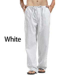 Cotton Linen Drawstring Trousers for Men High Quality Custom Made Trousers with Multi-pockets on Wholesale Price and Low MOQ - Product Image 1