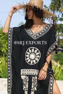 Occident-caftán largo bordado Floral bohemio, Estilo Vintage tradicional, abertura lateral, Sexy, para playa - Product Image 3