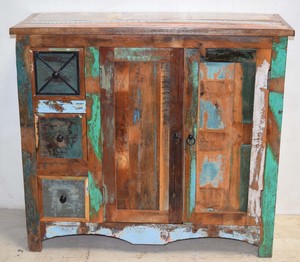 Indien Antique vieux bois massif récupéré longue stockage casier à vin tiroir maison Bar salon buffet Commercial - Product Image 6