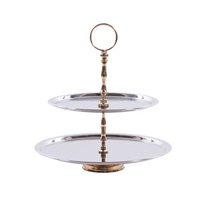 Présentoir à gâteaux décoratif et écologique en aluminium à 2 niveaux avec motif d'échecs de luxe pour utilisation sur table