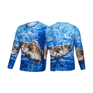 Polyester Sublimatie Afdrukken Lange Mouwen Vissen Shirt Mannen Kleding Custom Mode Vissen Slijtage Vissen Jersey