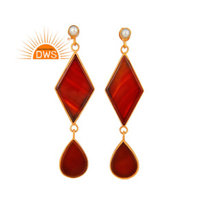 Natural Pearl <b>Red</b> Onyx Gemstone <b>Earring</b> Dangle Designer Silver Gold Plated <b>Earring</b> Women's Gemstone Jewelry Manufacturer - Product Image 1