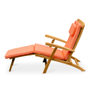 Chaise longue réglable en teck massif avec siège rembourré et repose-pieds assorti pour patio, jardin, complexe hôtelier - Product Image 3